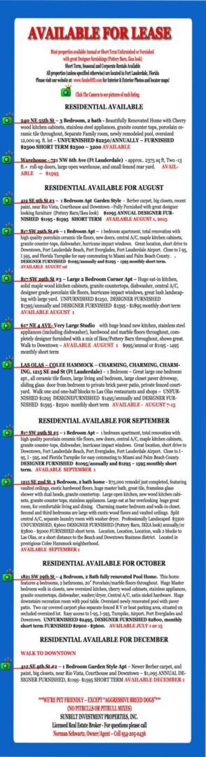 A detailed real estate listing flyer showcasing multiple properties with descriptions and prices.
