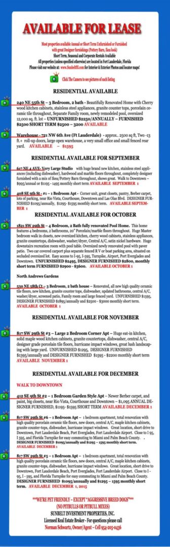 Advertisement for October residential rental properties.